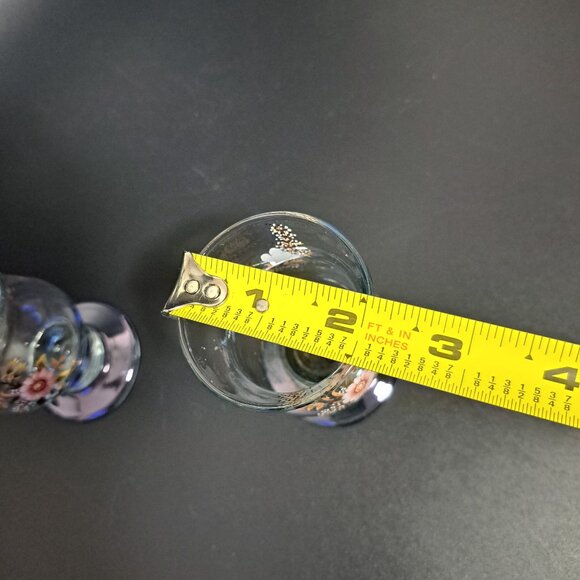 Vintage Floral Glass Candle Holders Pair - Picture 3 of 9